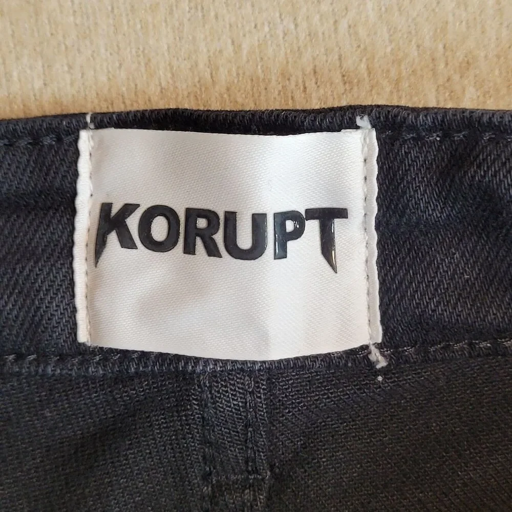 KORUPT Black Distressed Skinny Jeans Mens Tag 32 Button Fly Grunge Punk 33x31